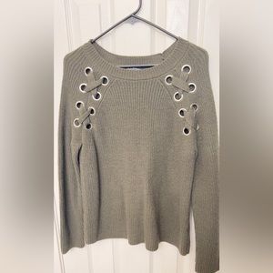 Olive Green Cross Stitched Design Sweater